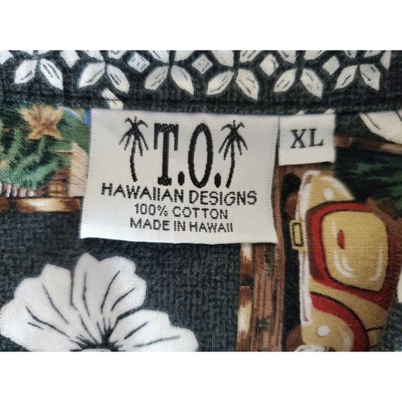 T.O. Hawaiian Designs Shirt Men's Size XL Black Cars Floral - Picture 5 of 7